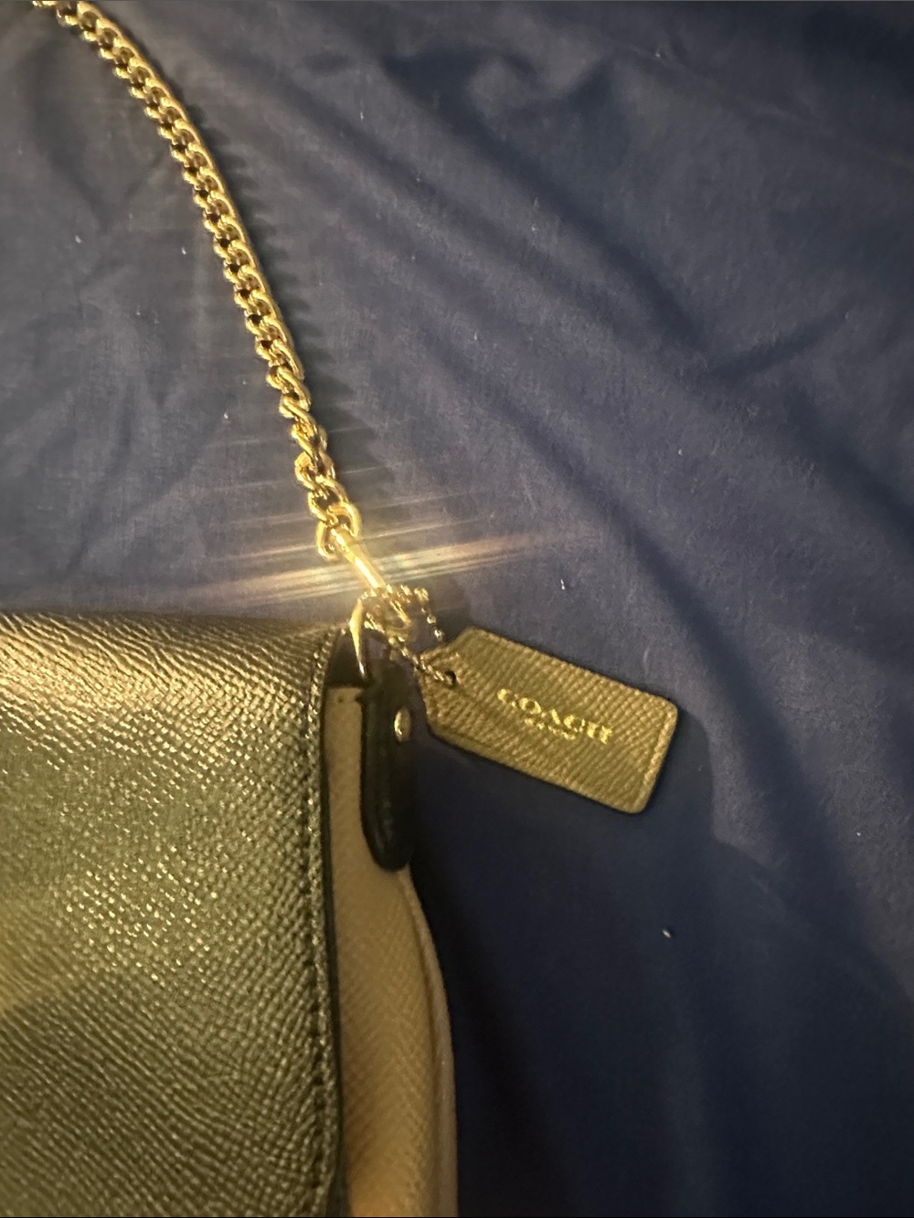 Coach Three-Tone Black, White and Cream Shoulder Bag with Gold Chain Strap - Picture 11 of 11